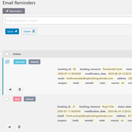 Email Reminders - send and view upcoming or sent email-reminders.