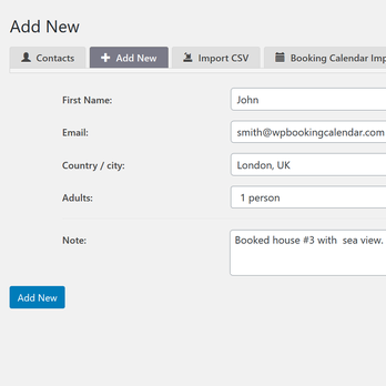 Add contact manually - create a new contact in a custom contact form with any number of fields.